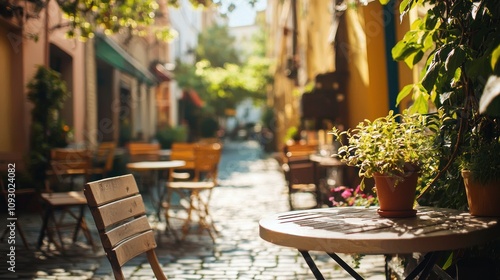 Fototapeta Naklejka Na Ścianę i Meble -  Outdoor cafÃ© scene in a vibrant city neighborhood