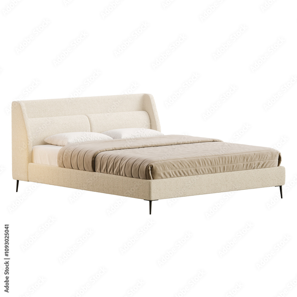 A white bed with a white comforter and pillows A white bed with a white comforter and pillows