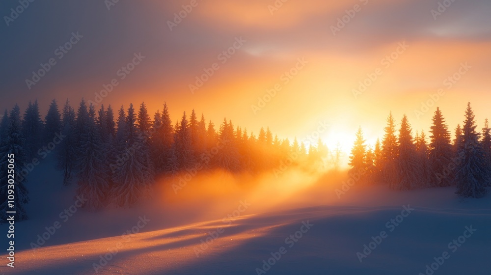 Frosty Morning in Pine Forest with Bright Sunlight Illuminating the Snow-Covered Landscape Creating a Serene Winter Scene Frosty Morning in Pine Forest with Bright Sunlight Illuminating the Snow-Covered Landscape Creating a Serene Winter Scene