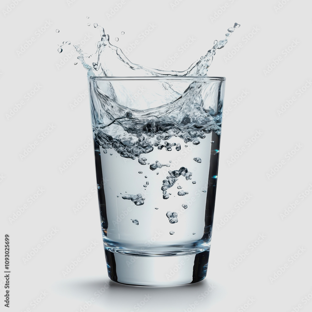 Splash of Clear Water in Glass Capturing Dynamic Movement and Refreshing Ambience Detailed with Droplets and Ripples Against a Neutral Background Splash of Clear Water in Glass Capturing Dynamic Movement and Refreshing Ambience Detailed with Droplets and Ripples Against a Neutral Background