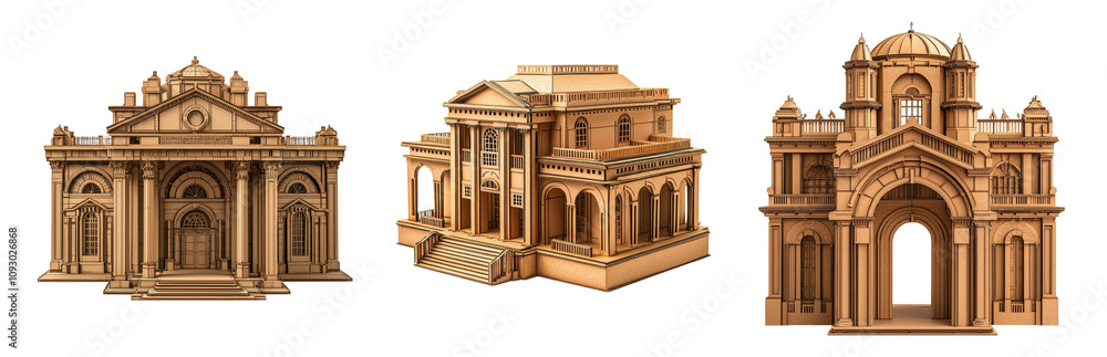 Obraz premium Architectural Models of Historical Buildings Isolated on transparent background