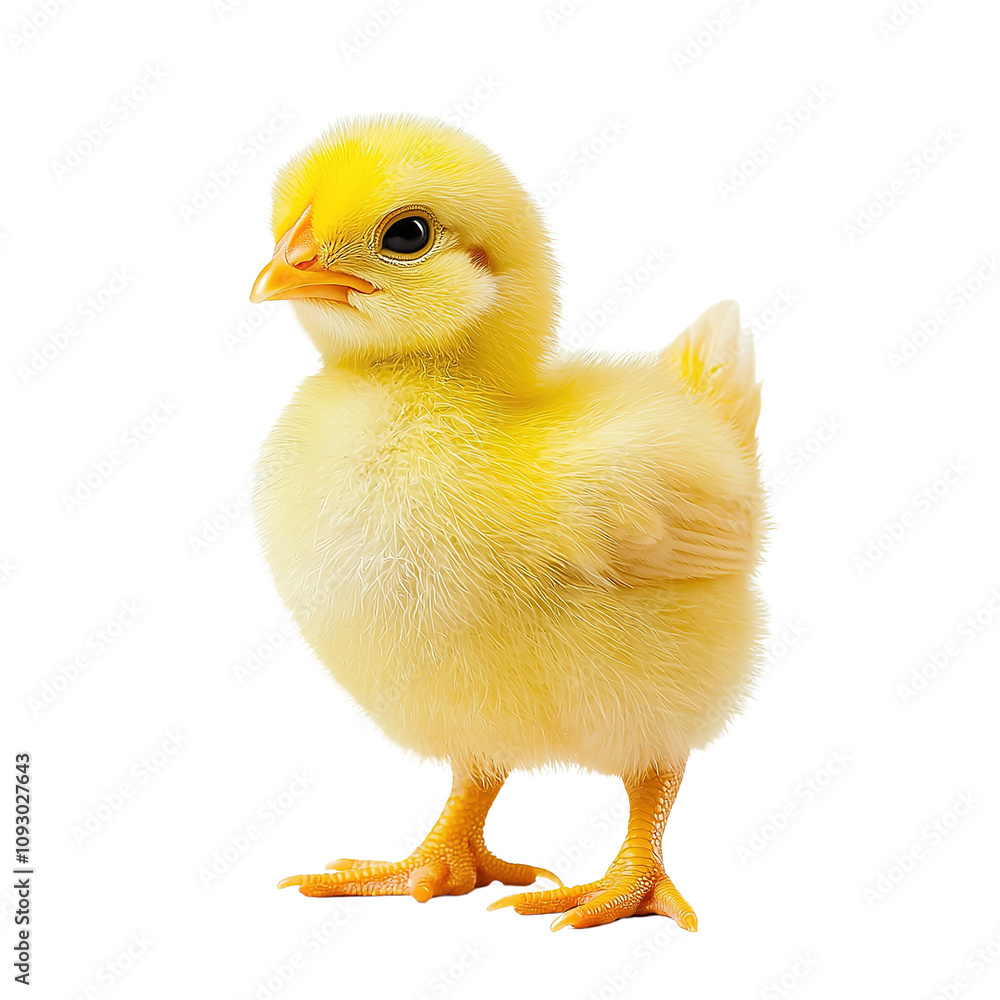 Fototapeta premium A farm yellow chick on isolated transparent background