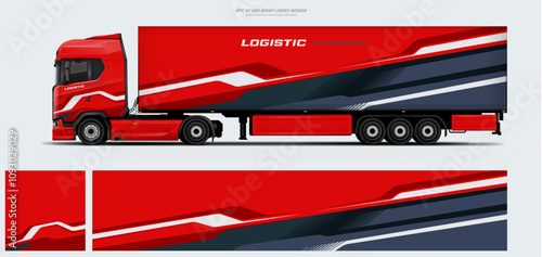 Vector truck trailer livery design template. Truck Cargo delivering vehicle paintjob. Mock up and design on separate layers vector files.