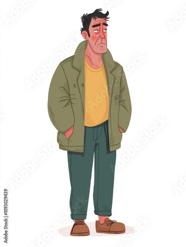 Character model of a somber man standing in casual attire and relaxed posture