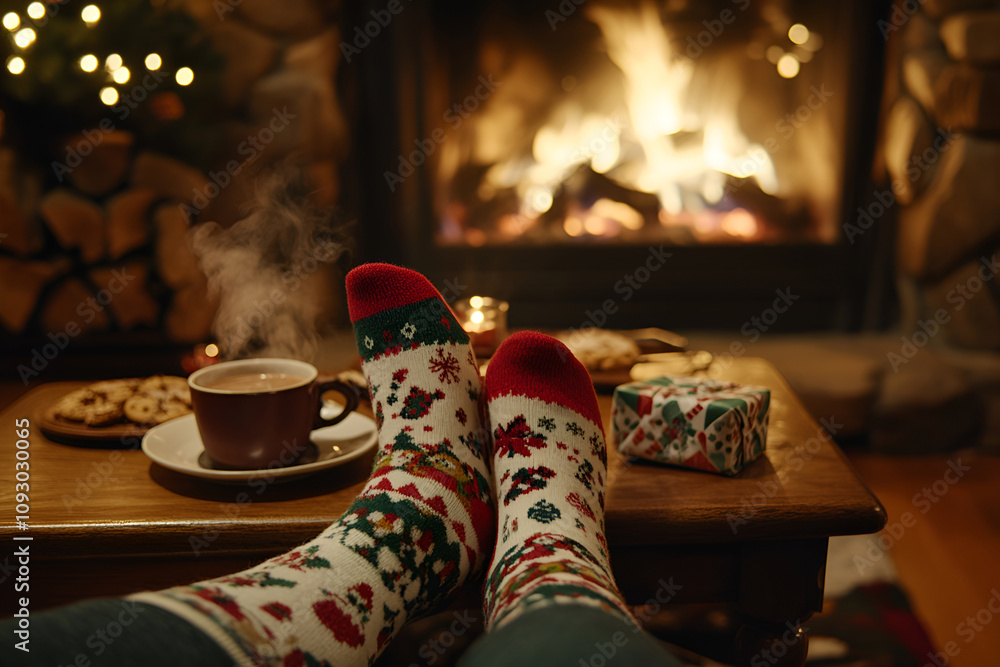custom made wallpaper toronto digitalFestive Christmas socks and hot cocoa by the cozy fireplace