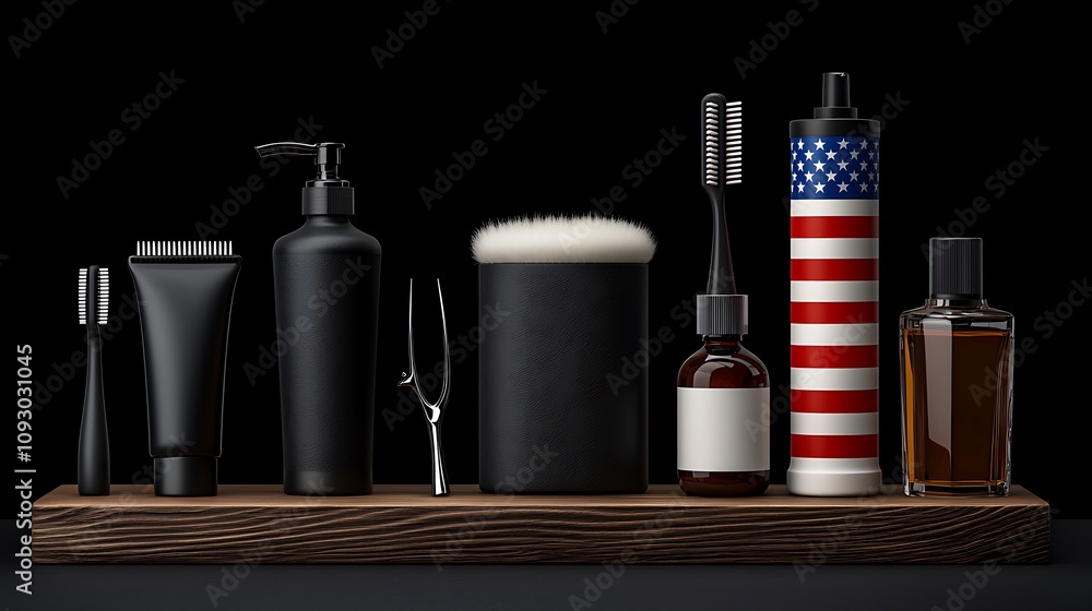 Fototapeta premium American flag shaving cream on wooden shelf 