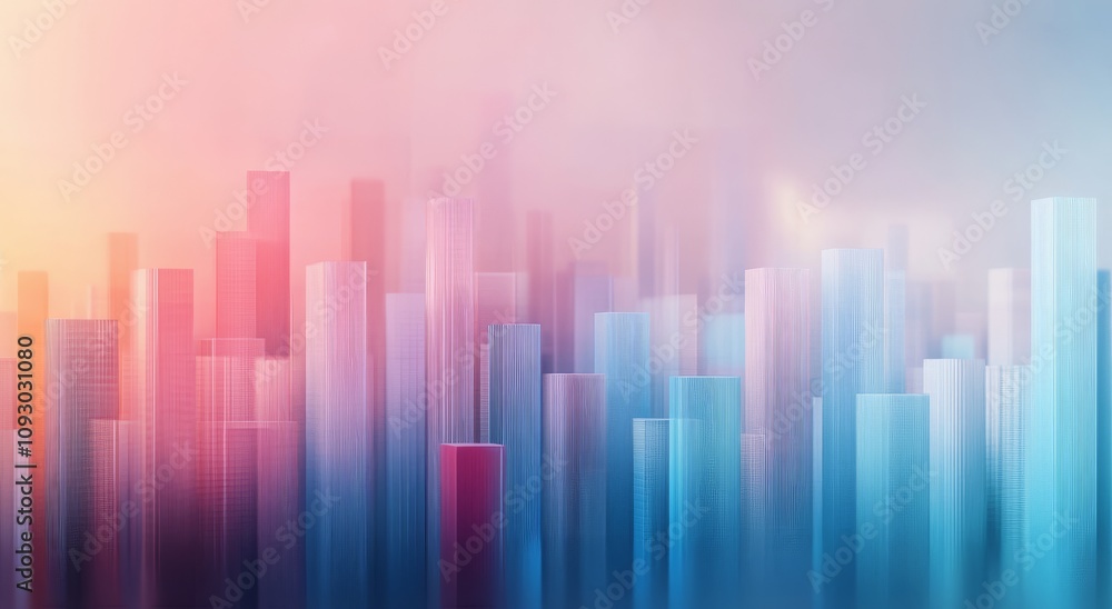 Abstract representation of colorful urban skyline at dawn with soft pastel hues Abstract representation of colorful urban skyline at dawn with soft pastel hues