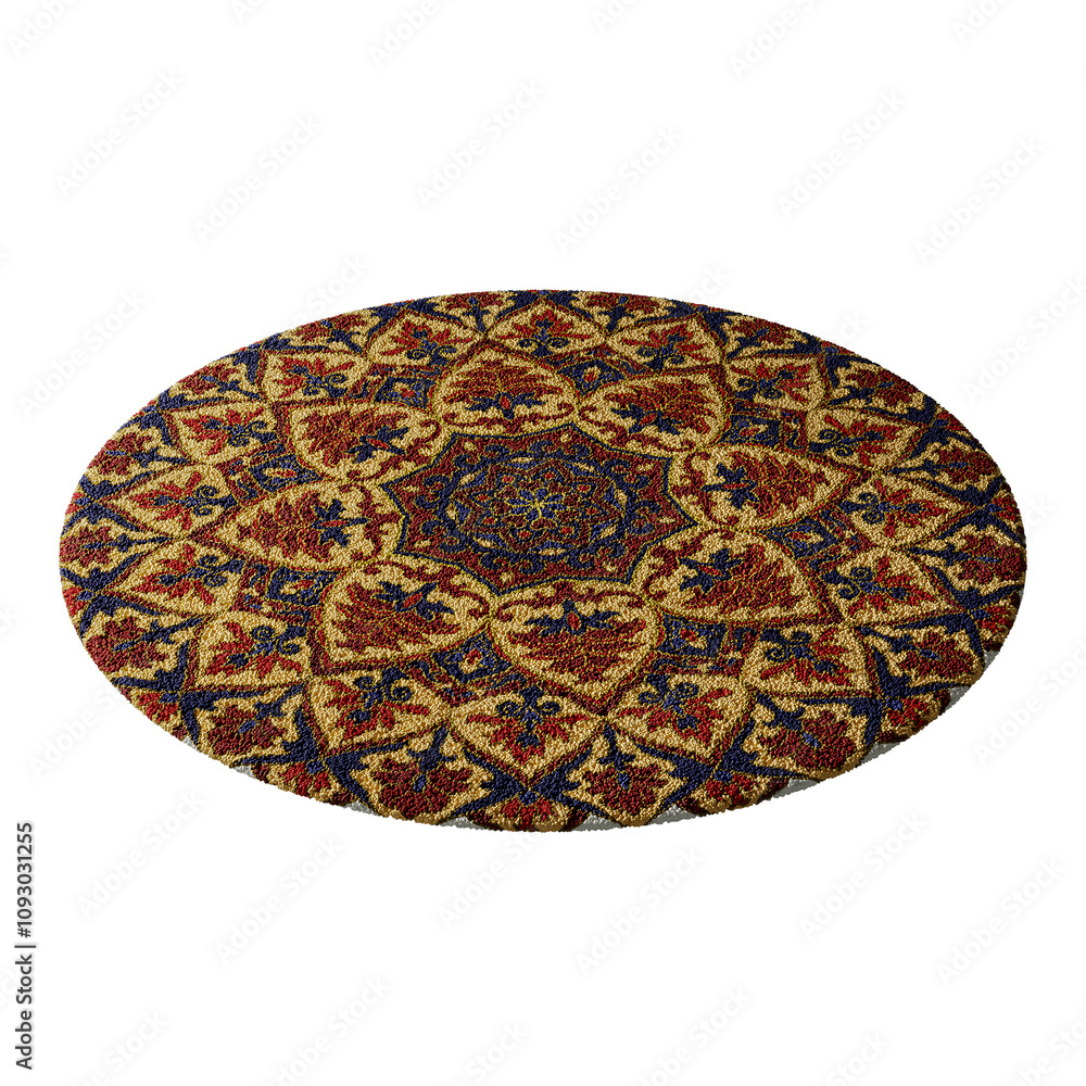 A round rug with a pattern of flowers and leaves A round rug with a pattern of flowers and leaves