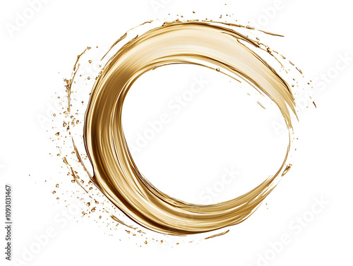 Liquid gold circular swirl splash isolated on white