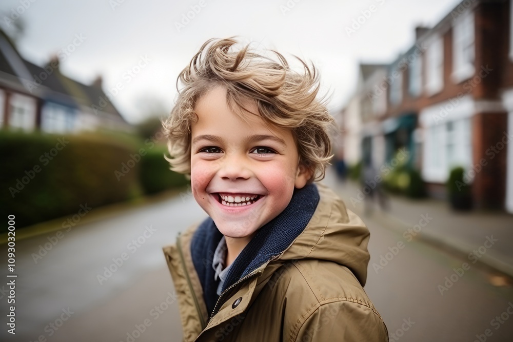Portrait of a smiling little boy in the street, UK. Portrait of a smiling little boy in the street, UK.