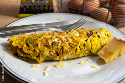 Fotografie French omelette with seasonal green asparagus vegetables, tasty food for healthy