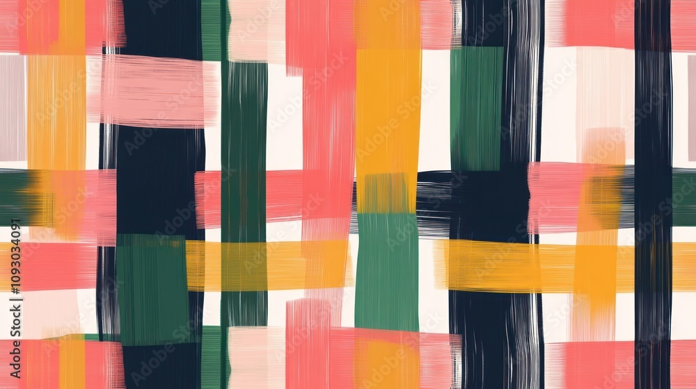 Fototapeta premium A repeating line pattern with bold, vertical lines intersected by horizontal strokes, forming a grid-like design. The pattern is clean and modern,