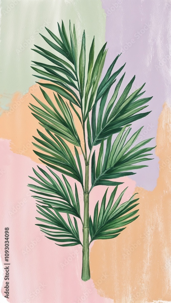 Botanical palm leaves on pastel background hand drawing Botanical palm leaves on pastel background hand drawing