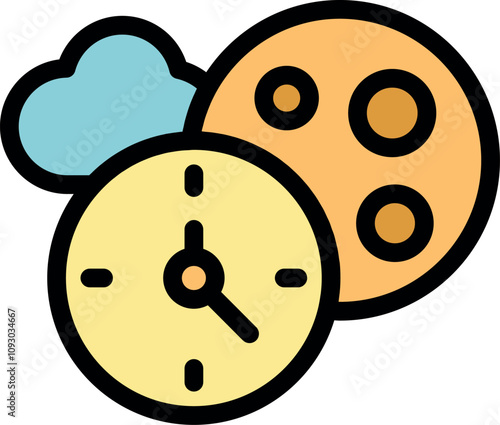 Clock ticking showing moon phases with clouds during night