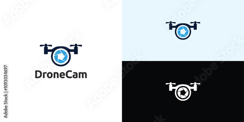 Drone Helicopter Camera Lens Photography logo. Drone with Camera Shutter or aperture logo.