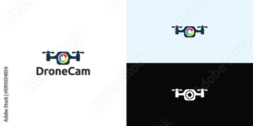 Drone Helicopter Camera Lens Photography logo. Drone with Camera Shutter or aperture logo.