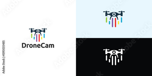 Drone Helicopter Camera Lens Photography logo. Drone with Camera Shutter or aperture logo.