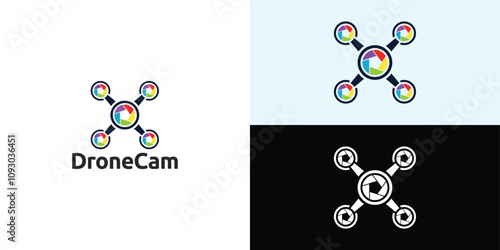 Drone Helicopter Camera Lens Photography logo. Drone with Camera Shutter or aperture logo.