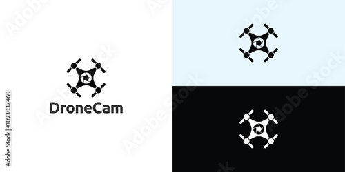 Drone Helicopter Camera Lens Photography logo. Drone with Camera Shutter or aperture logo.