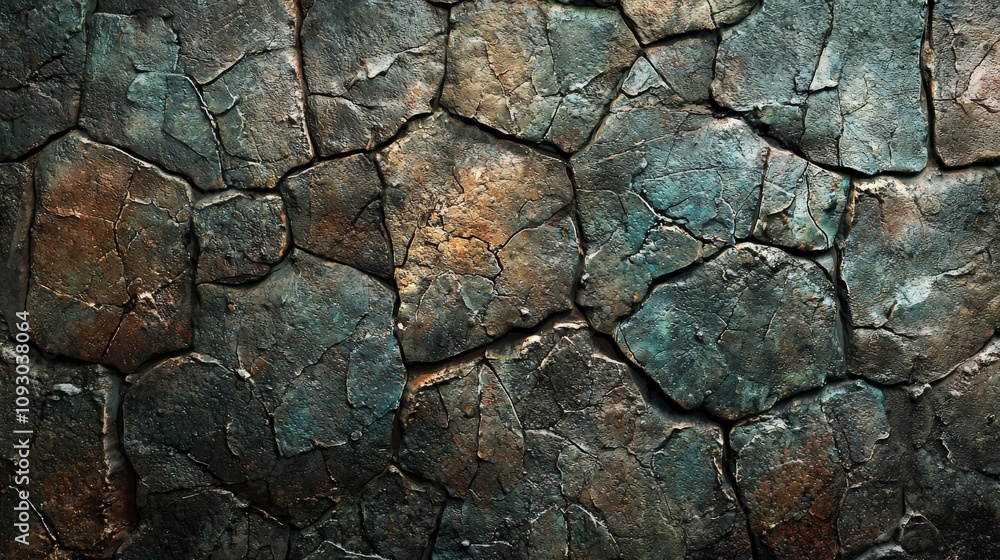 This photo showcases a textured surface resembling rough stone with earthy brown and teal tones, evoking stability and timelessness in a tactile and visual narrative. This photo showcases a textured surface resembling rough stone with earthy brown and teal tones, evoking stability and timelessness in a tactile and visual narrative.