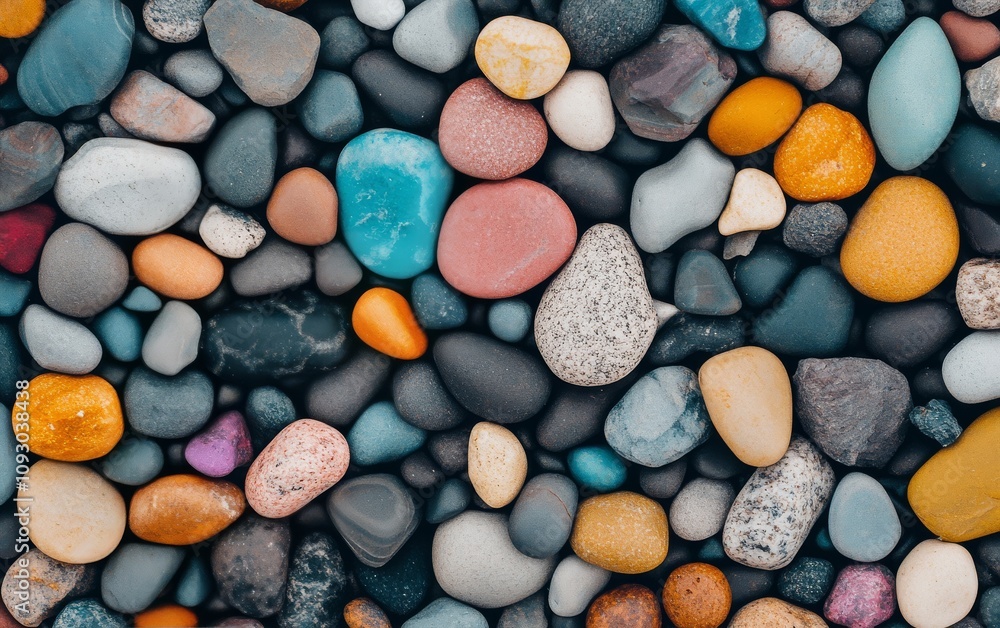 Colorful stones scattered on a surface showcasing natures artistry and texture diversity Colorful stones scattered on a surface showcasing natures artistry and texture diversity