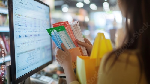 Customer choosing products in a store with digital aid