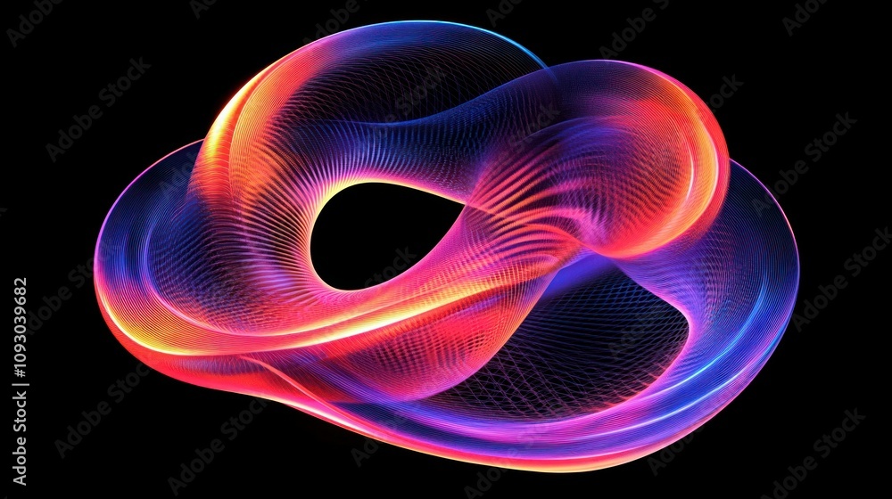 Fototapeta premium 3D looping torus with radiant neon gradients, rendered seamlessly against a jet-black background