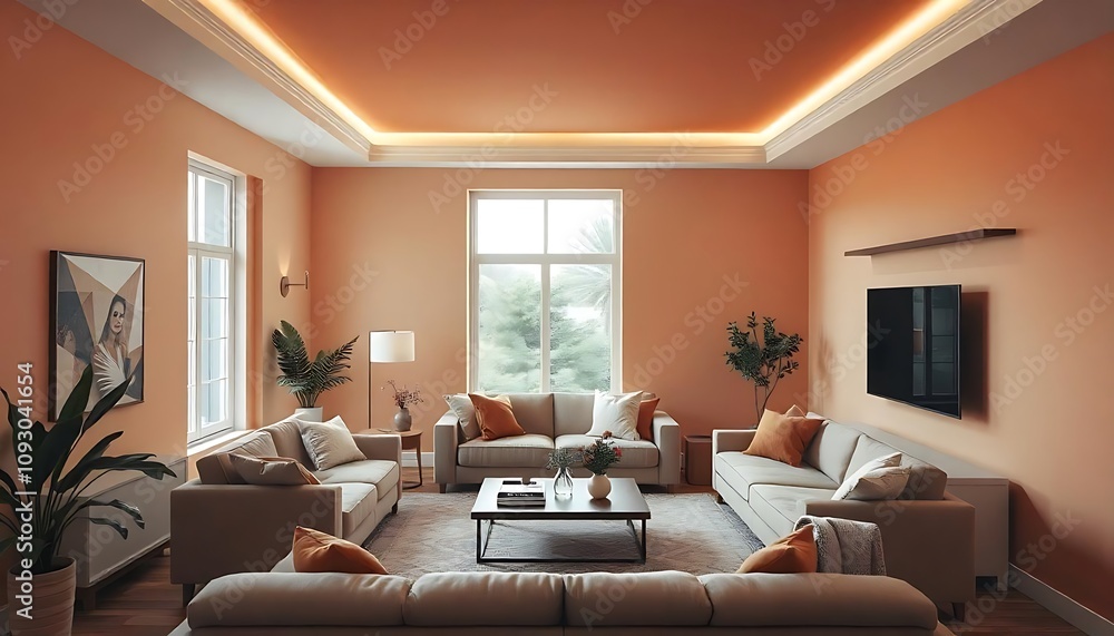 Fototapeta premium Modern Living Room With Elegant Minimalist Design and Decor. generator AI