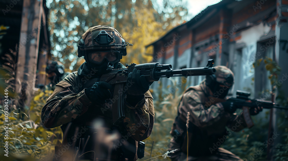 A team of professional airsoft players clear A team of professional airsoft players clear
