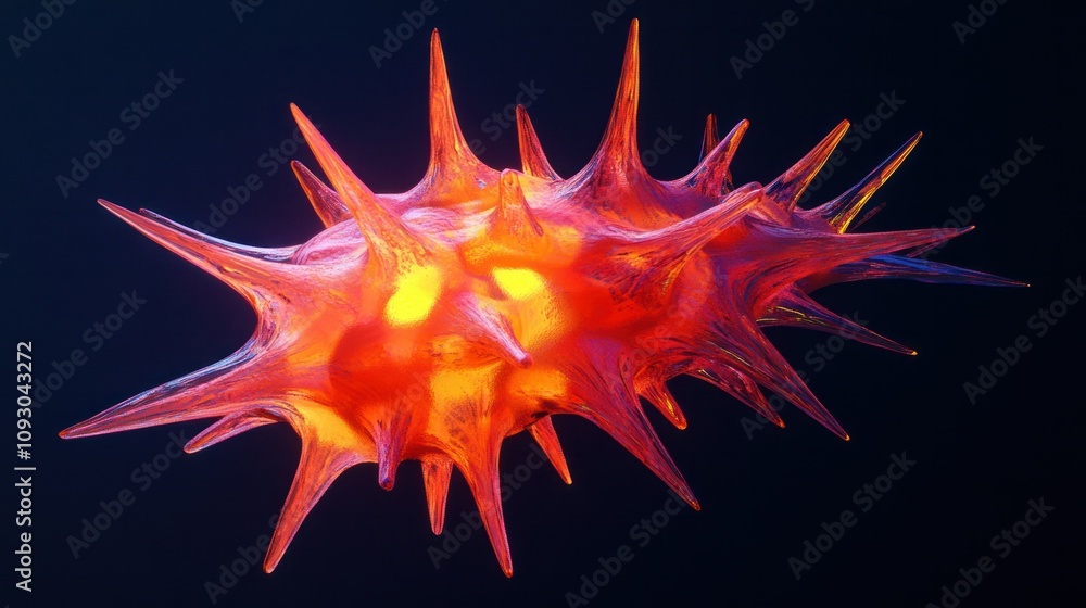 Abstract 3D rotating spike shape with dynamic neon textures, seamlessly rendered in 4K Abstract 3D rotating spike shape with dynamic neon textures, seamlessly rendered in 4K