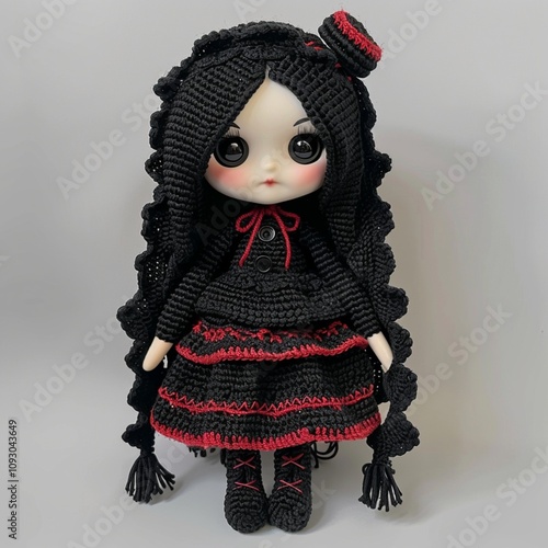 Nice halloween gothic girl witch doll crocheted made of yarn wool beautiful holiday picture handmade decor design art creative craft photo