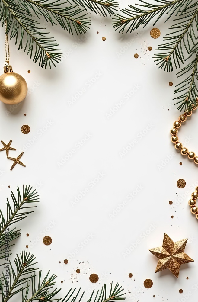 Invitation for Christmas and New Year party with a frame of Christmas decor with a place for text on white background. Greeting card. Invitation for Christmas and New Year party with a frame of Christmas decor with a place for text on white background. Greeting card.