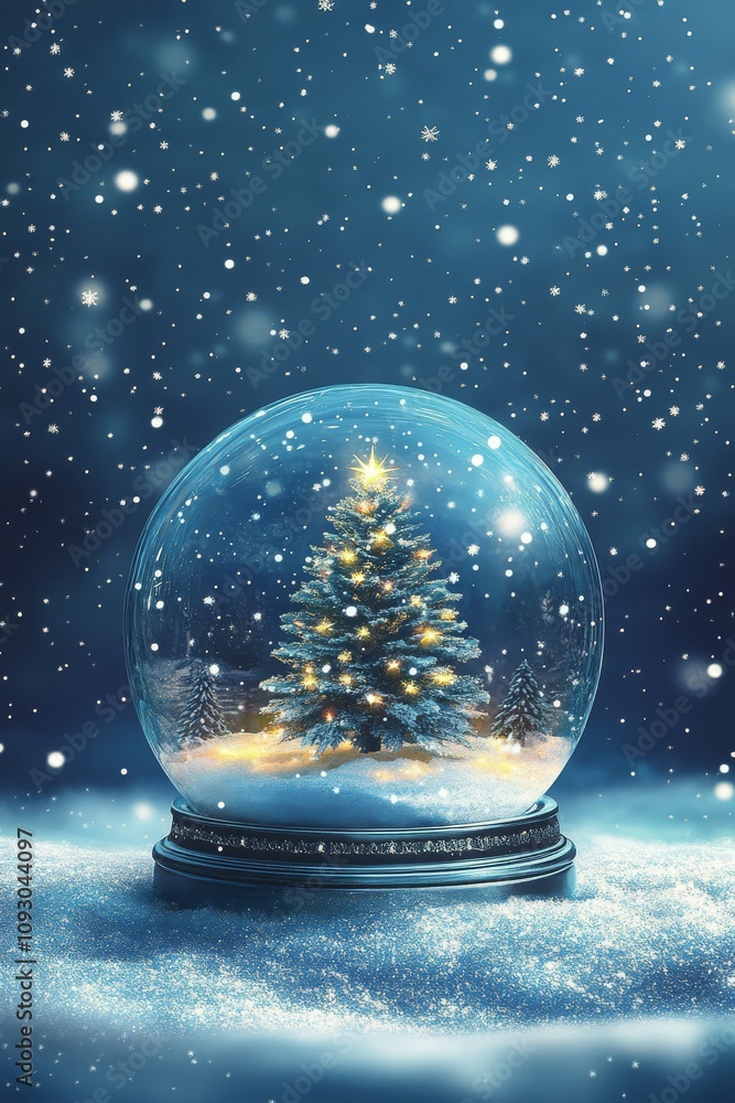Beautiful snow globe featuring a decorated Christmas tree in a winter setting Beautiful snow globe featuring a decorated Christmas tree in a winter setting