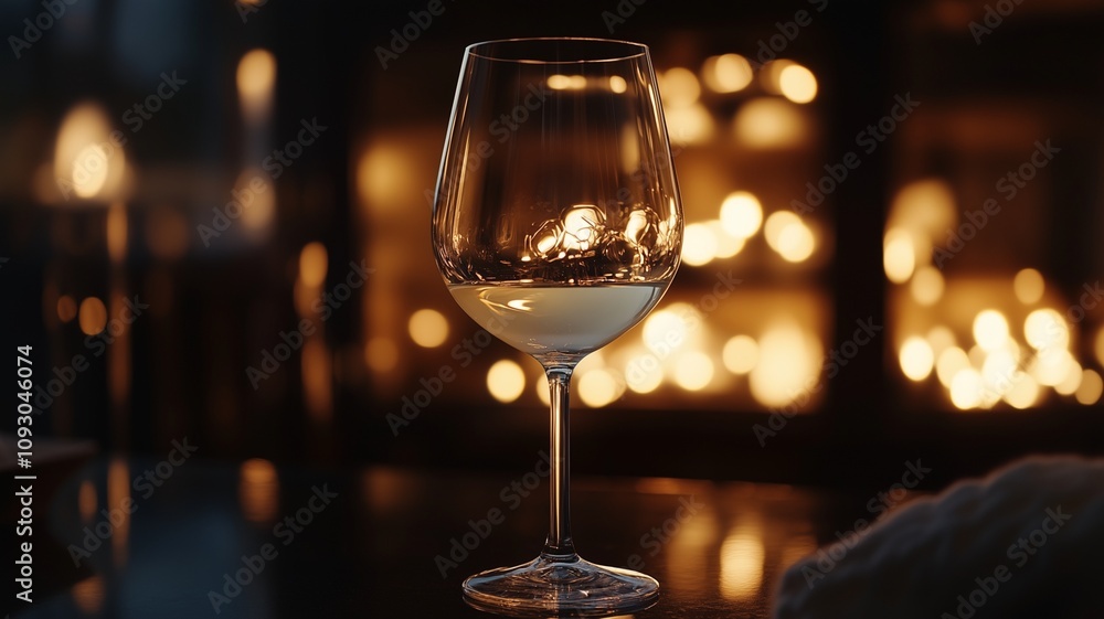 Wine Glass Reflecting Firelight on a Cozy Night. Wine Glass Reflecting Firelight on a Cozy Night.
