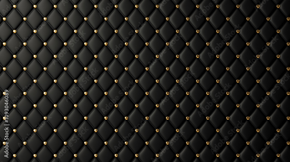 Naklejka premium Luxurious and tufted black leather texture, quilted into diamond-shaped sections decorated by an embellishment, for high-end branding or luxury designs, with an elegant and premium quality