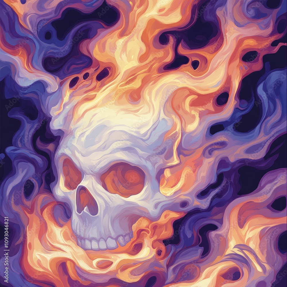Flaming skull engulfed in vibrant, swirling fire. Flaming skull engulfed in vibrant, swirling fire.