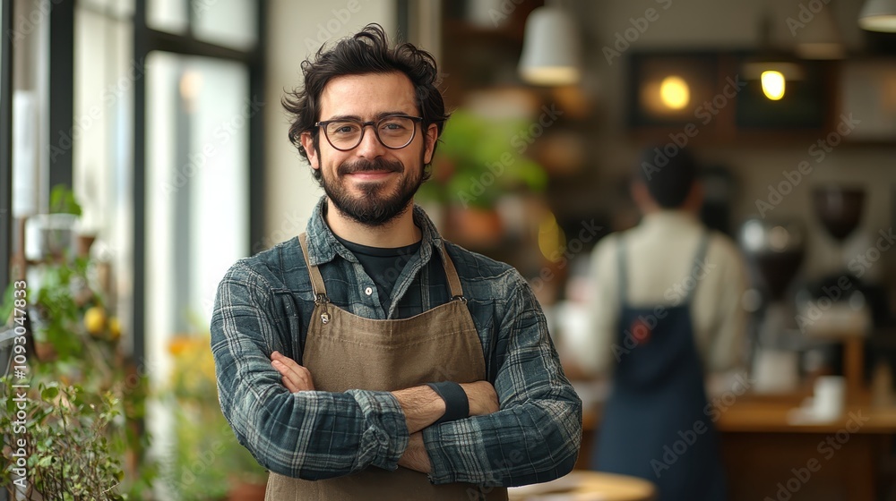 Obraz premium Confident Male Coffee Shop Owner Small Business Portrait