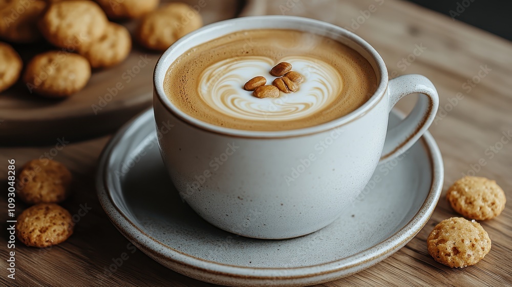 Aromatic Coffee Latte with Cookies Cozy Morning Beverage Aromatic Coffee Latte with Cookies Cozy Morning Beverage
