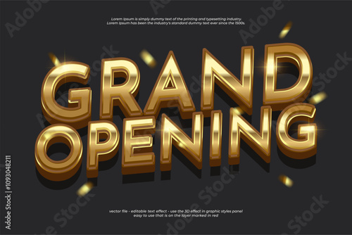 Editable grand opening 3D text effect template with a luxurious and shiny theme