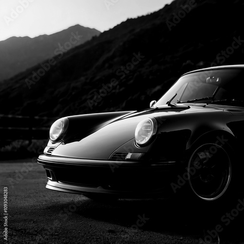 orsche 911 Silhouette in Monochromatic Realism Style