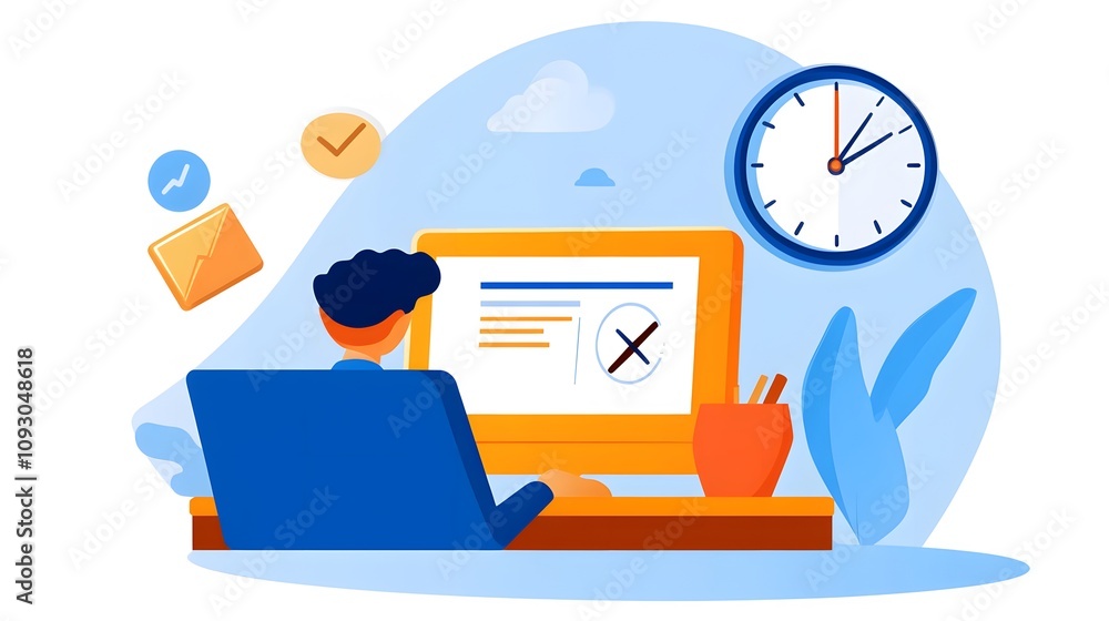Learner taking an online quiz with a timer and progress bar on the screen Learner taking an online quiz with a timer and progress bar on the screen
