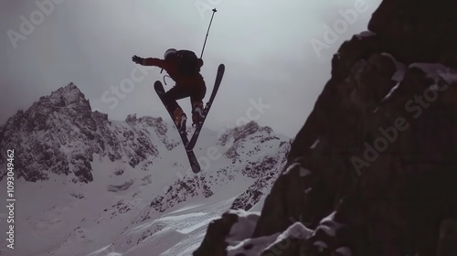 Skiing Backflip in Majestic Mountain Landscape photo