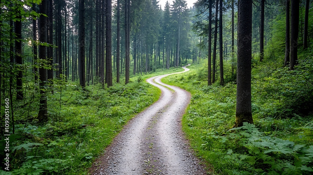 A winding forest path meandering through a lush verdant landscape filled with towering trees and abundant foliage symbolizing the beauty and serenity of unspoiled nature A winding forest path meandering through a lush verdant landscape filled with towering trees and abundant foliage symbolizing the beauty and serenity of unspoiled nature