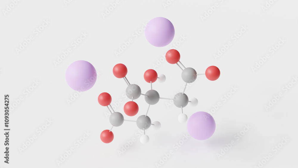 trisodium citrate molecule 3d, molecular structure, ball and stick model, structural chemical formula preservative e331 trisodium citrate molecule 3d, molecular structure, ball and stick model, structural chemical formula preservative e331