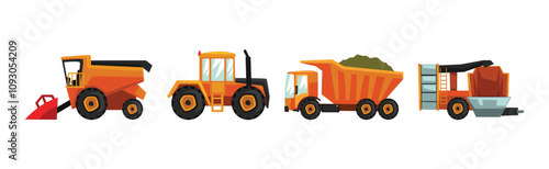 Agricultural Machinery and Vehicles for Soil Cultivation Vector Set