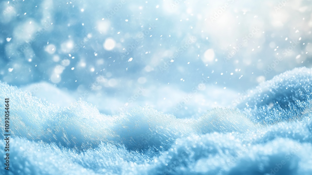 Snowflakes gently falling on a soft blanket of snow during winter season Snowflakes gently falling on a soft blanket of snow during winter season