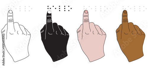 Set of hands reading the word "Hello" in Braille, World Braille Day element