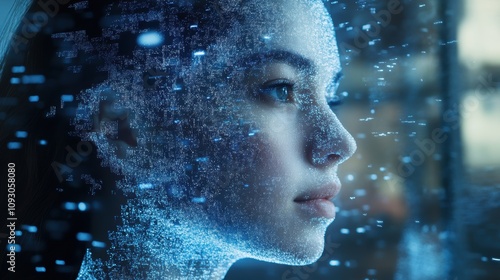 Futuristic Woman Digital Transformation AI Data Flow Technology Concept