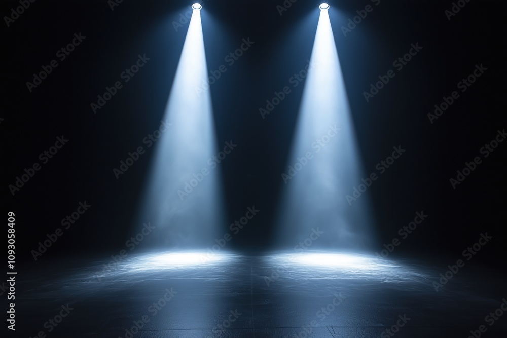 Obraz premium Two bright spotlights creating a dramatic stage effect