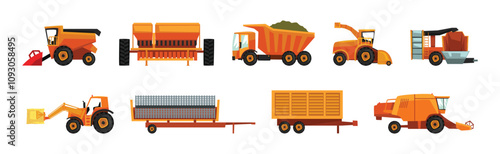 Agricultural Machinery and Vehicles for Soil Cultivation Vector Set
